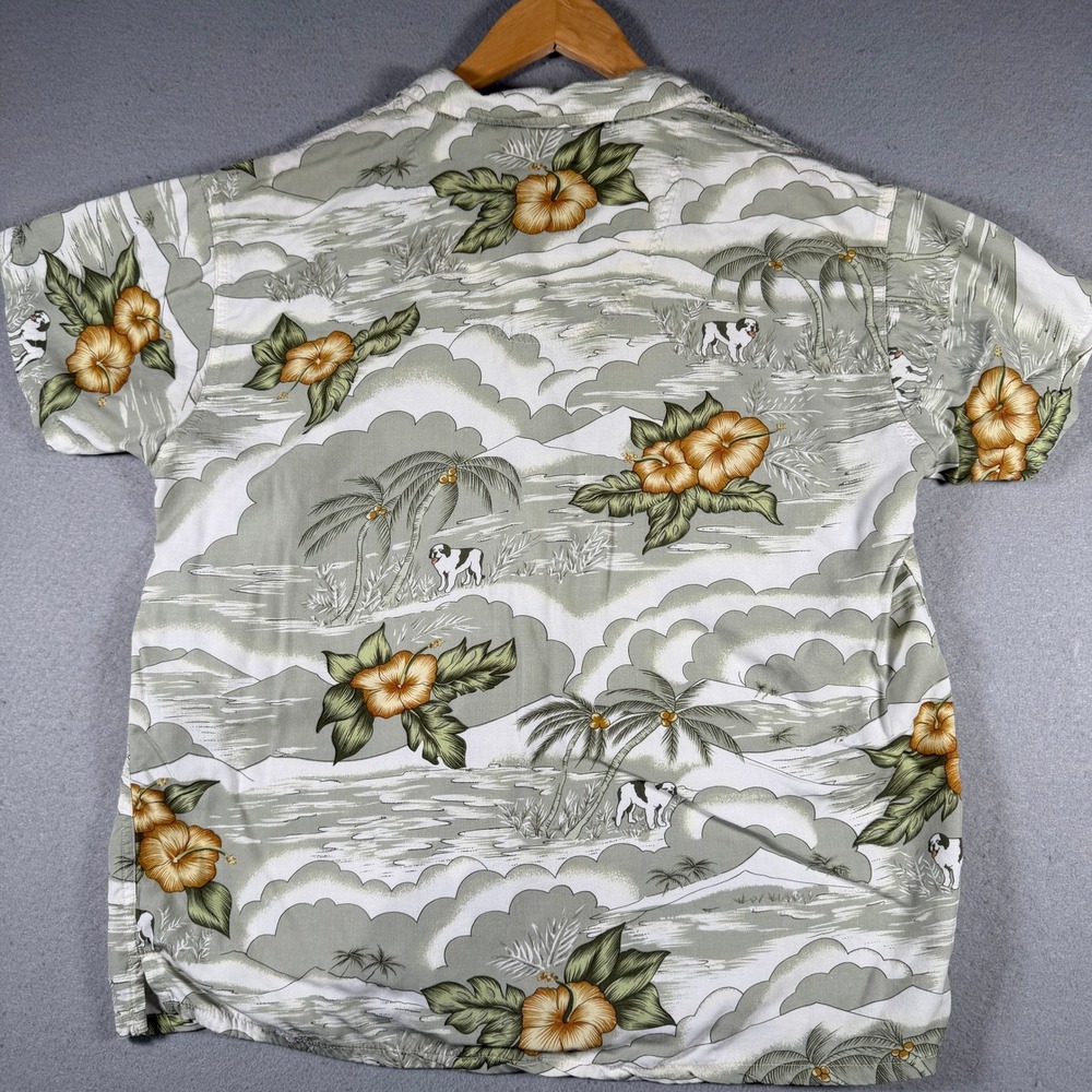 Big Dogs Mens Large Rayon Hawaiian Shirt Tropical Scenic Sage Green St Bernard - Picture 2 of 10